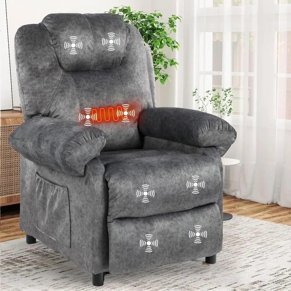 

Massage Recliner Chair with Heating,Overstuffed Fabric Reclining Chairs for Living Room,Small Recliner Manual Reclining Single