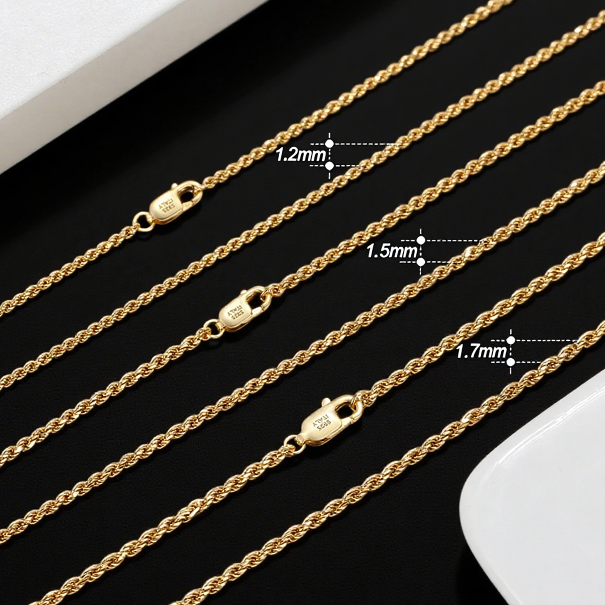 Effie Queen Italy 1.2mm/1.5mm/1.7mm Diamond-Cut Braided Rope Chain Necklace Chic and Modern Jewelry for Women & Men Wearing SC29