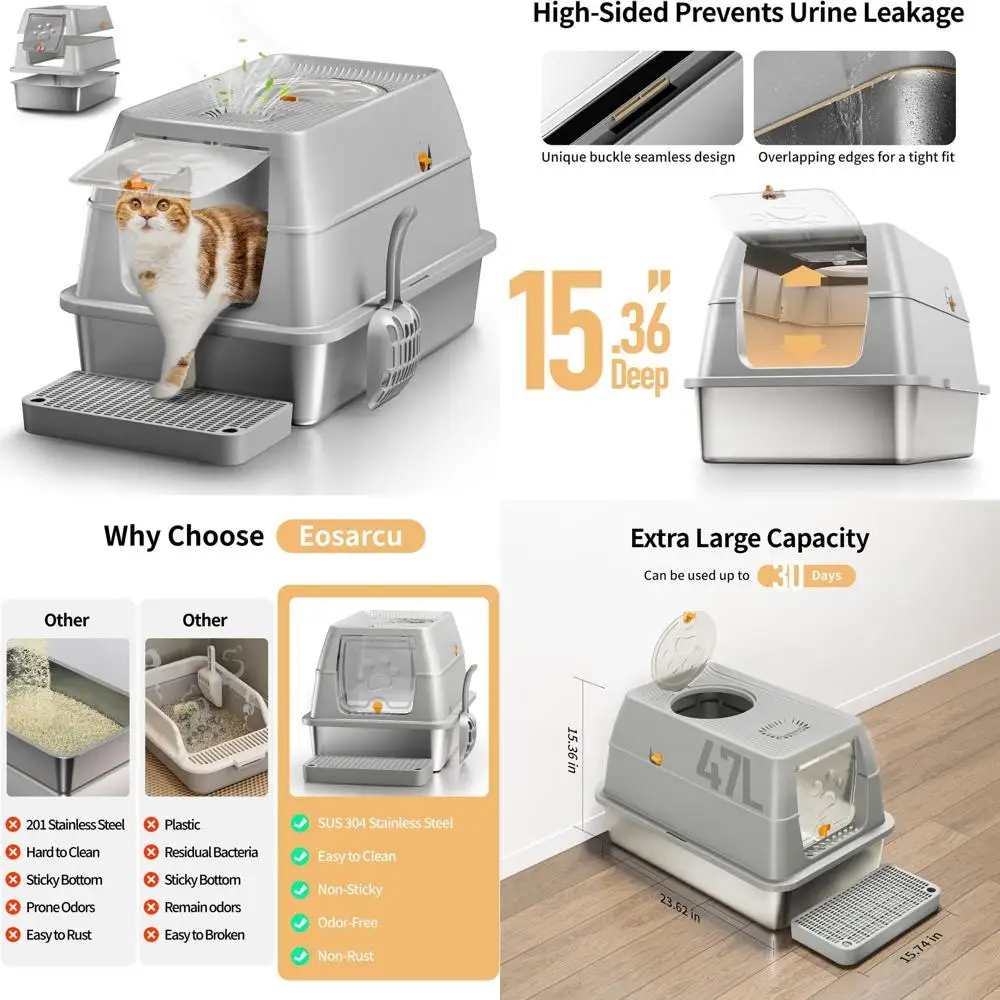 

Большой закрытый лоток для кошек размера XL со съемной крышкой, высокими бортиками для контроля запаха и легкой очистки, подходит для крупных кошек или нескольких кошек.