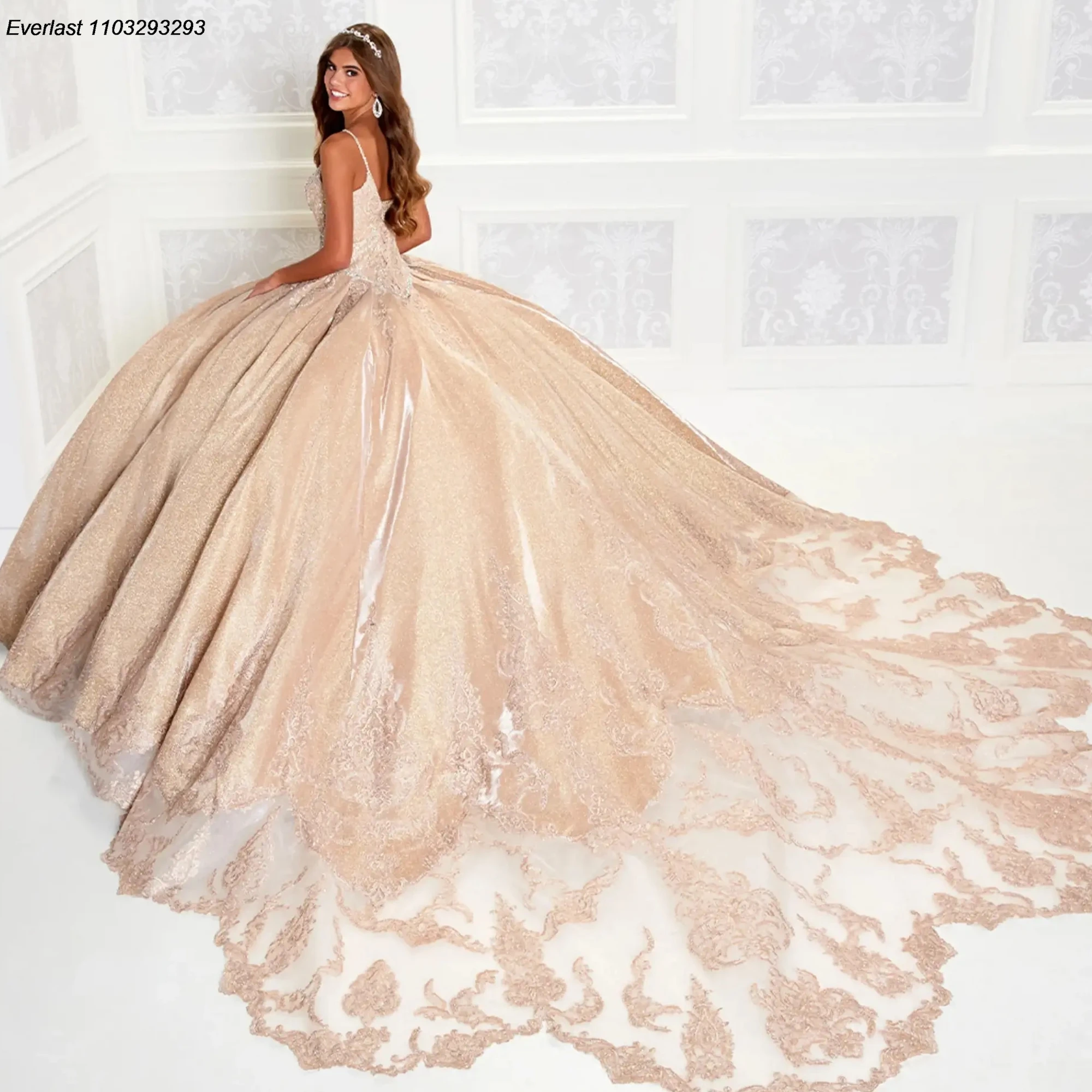 EVLAST ที่กําหนดเองสีม่วง Quinceanera Ball Gown ทองลูกไม้ Applique คริสตัลลูกปัด Cape หวาน 16 Vestido De 15 Anos TQD339