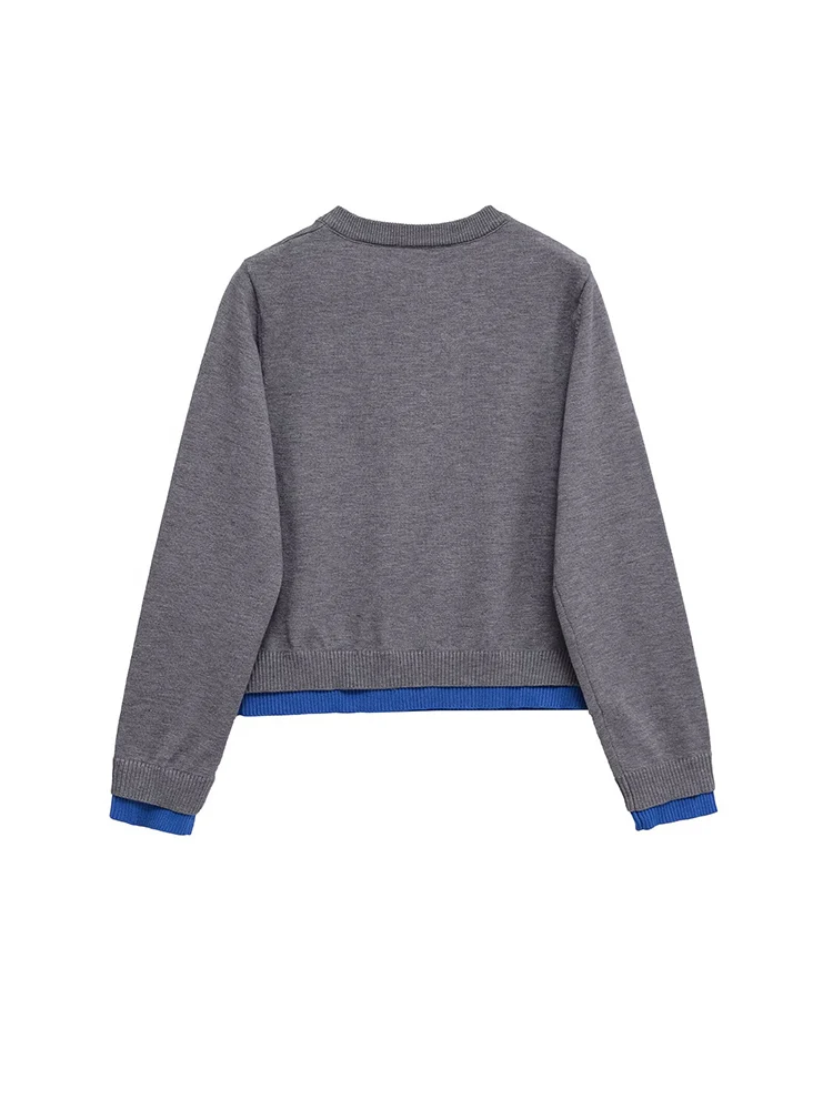 European and American style 2025 autumn new arrivals women's clothing button stitching round neck long sleeve knitted jacket