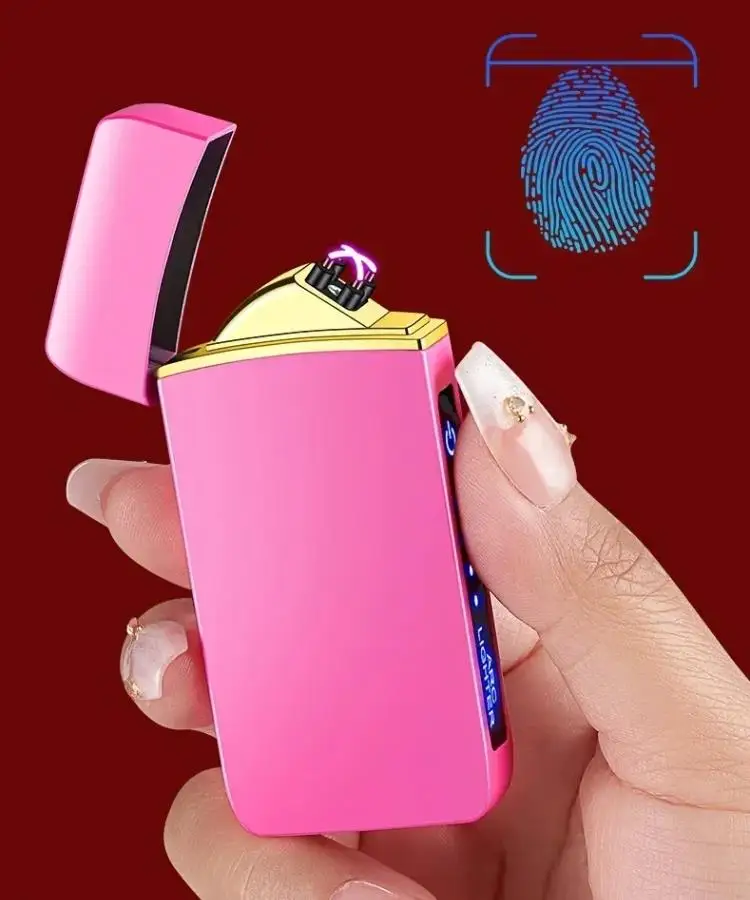 New Metal Windproof Electric Lighter Double Arc Lighter Flameless USB Rechargeable LED Power Display Touch Sensor