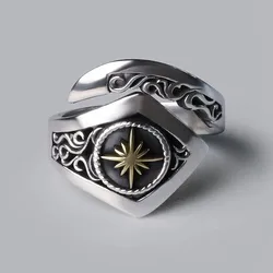 New Arrival S925 Ring For Men Jewelry Adjustable Vintage Hollow Lines Flower Gold Collision Ring Male Index Finger Accessories