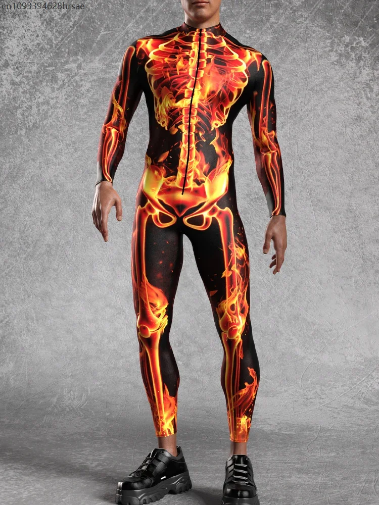 

AP Skull Print Cosplay Jumpsuit Men Punk Bodysuit Horror Theme Party Zentai Suit Festival Rave Outfit Aerial Yoga Clothes