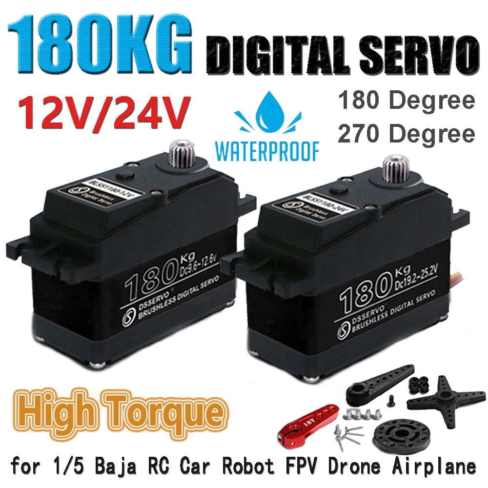 

180KG 12V 24V Metal Gear Digital Servo 180°/270° High Torque Brushless Servo for 1:5 Baja 5B SS Redcat HPI RC Robot Drone RC Car