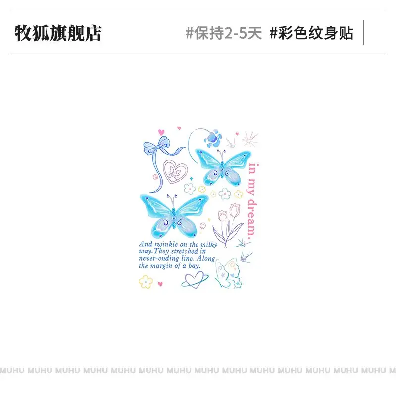 Fashion Sexy Blue Butterfly Tattoo Sticker Arm Waterproof Tattoo Sticker Color Fake Tattoo For Women Festival Accessories Art