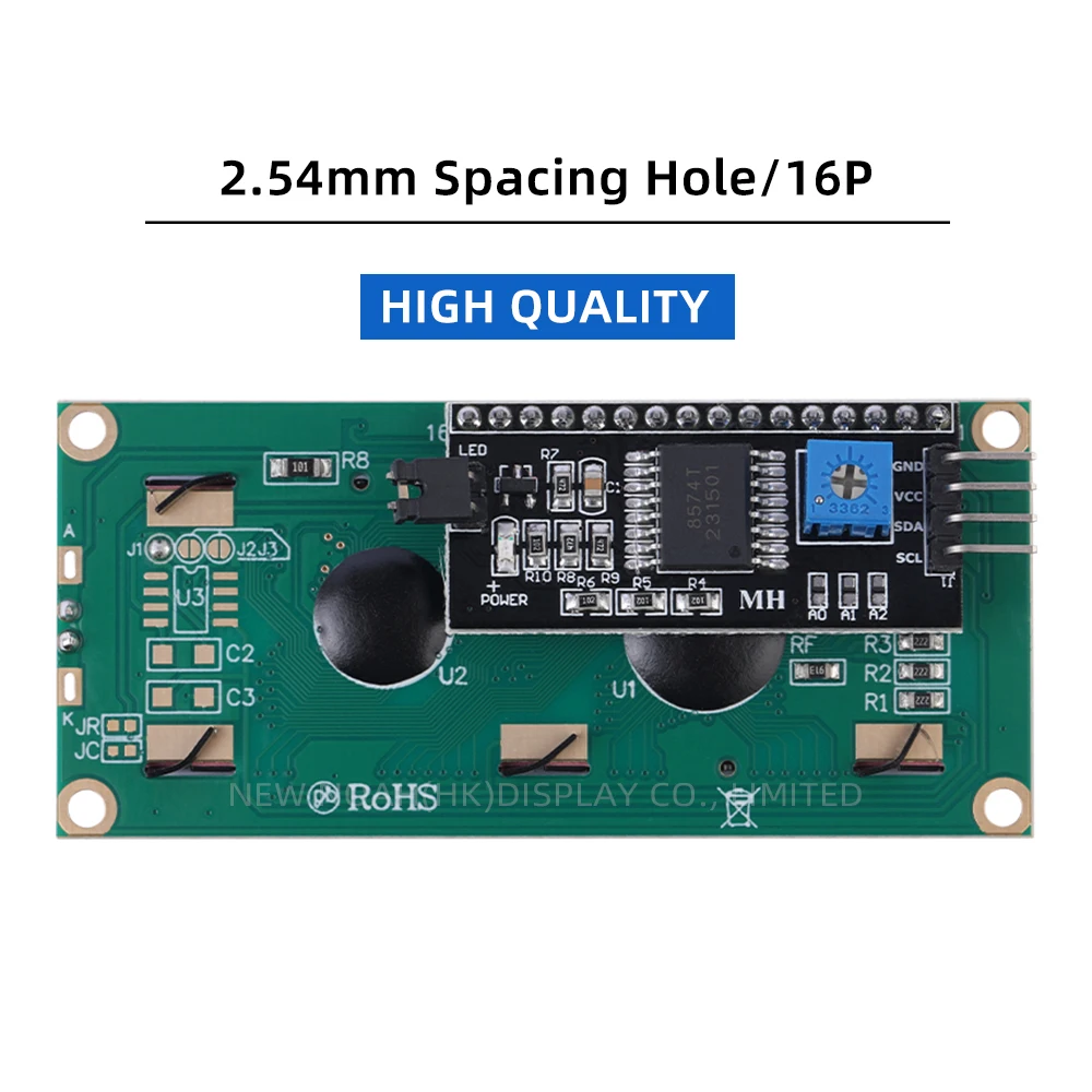 European Yellow Green Film 1602A IIC Adapter Board IIC12C Interface 5V 1602 80*36*11MM Display Module ST7066U Character Module