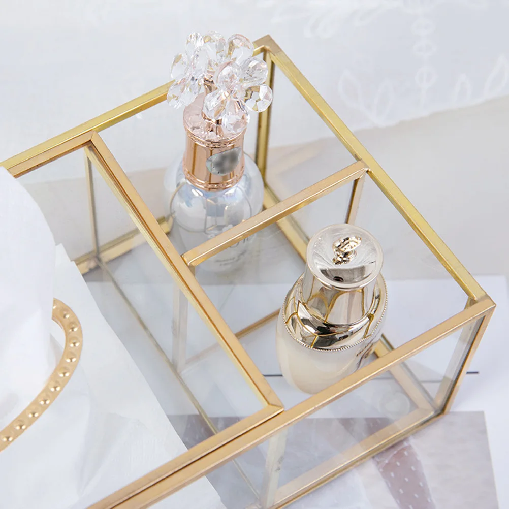 

1Pcs Glass Tissue Box Brass Mirrored Sturdy Dustproof Organizer Paper Holder for Home Office Car Bedroom Glass Tissue Box