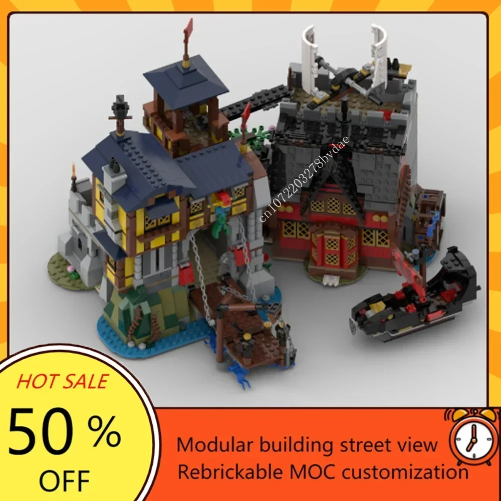 2284PCS Castle Port e Pirate Tavern MOC creativo medievale fortezza modello Building Blocks architettura assemblaggio giocattoli fai da te regali