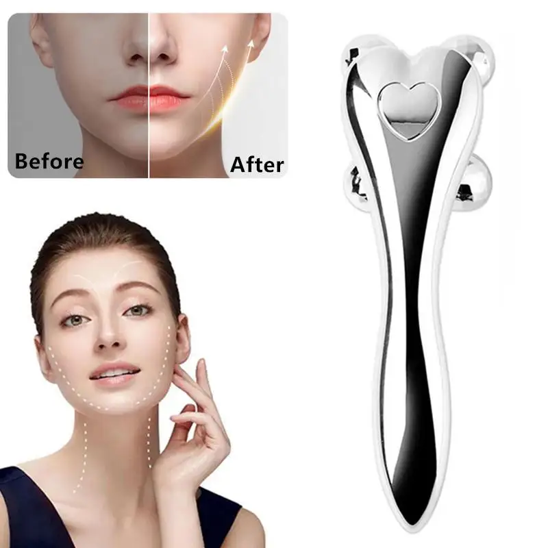 【WA】1 Pcs 4D Roller Face-lift Wrinkle Silver Y Shape Roller Facial Eye Neck Muscle Relaxation Slimming Massager Relaxation Tools