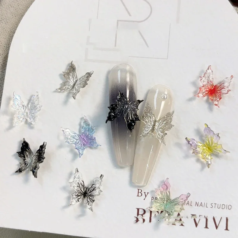 20pcs 3D Gradient Color Butterfly Nail Resin Drill Decorations Ice through Temperature Softening Nail Accessories