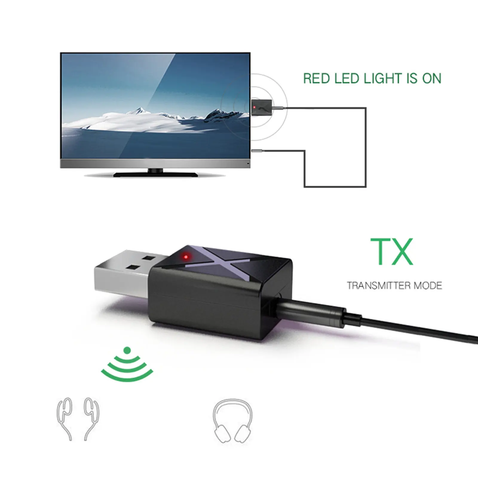 5.0 USB Bt Transmitter Receiver 2-in-1 Wireless Audio Adapter for Home Stereo Cd Player Phone Tablet Computer Laptop Aux Audio