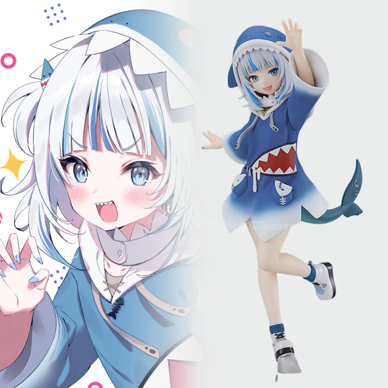 Gawr Gura Figuur Hololive Anime Figuur Haai Stijl Kawaii Schattig Model 15Cm Pvc Standbeeld Collectie Desktop Blauw Ornament Gk Geschenken