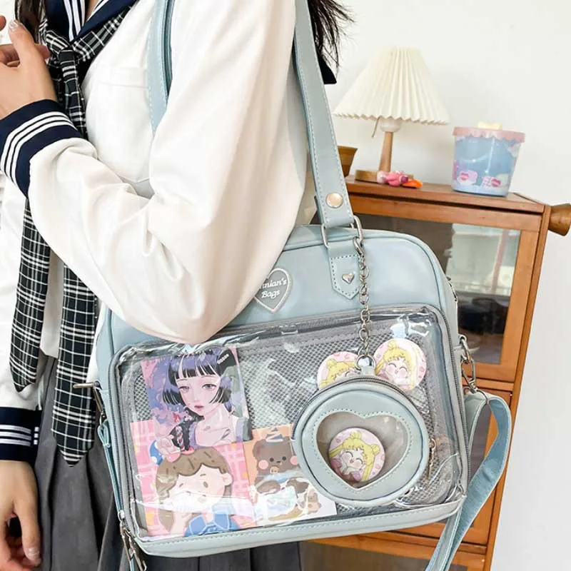 Japanese Kawaii Shoulder Bag for Women PU Leather Itabag Transparent Bag JK Tote Bag Handbags Preppy Bag Ita Bag Crossbody Bag