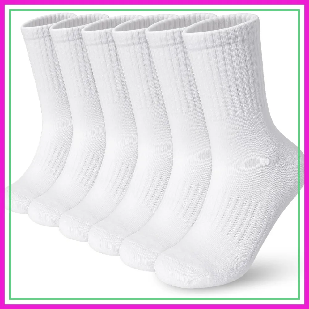 

Athletic Crew Socks for Kids Boys Girls 6 Pairs Cushioned Thick Cotton