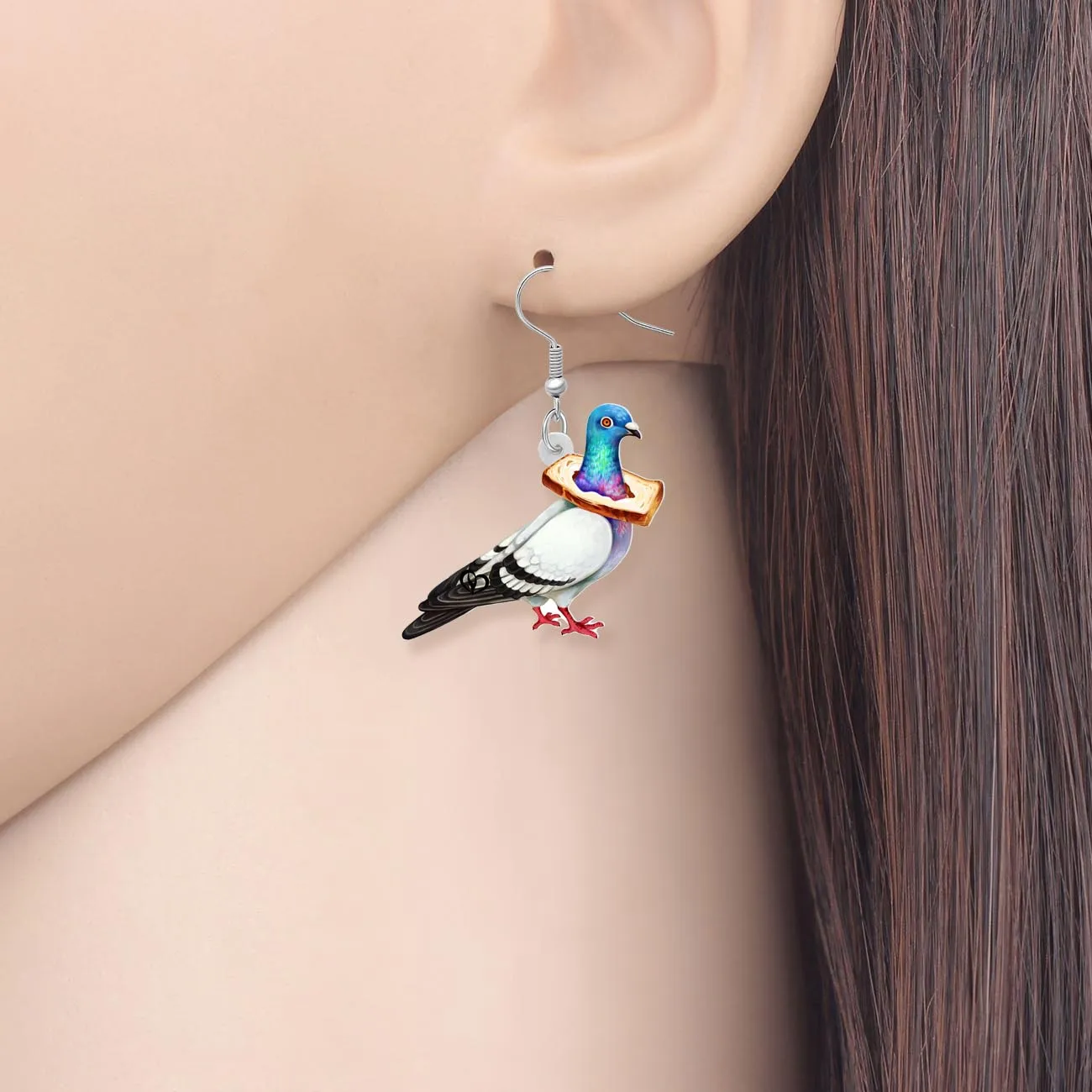 WEVENI Colorful Acrylic Bread Pigeon Earrings Drop Dangle Funny Spring Summer Bird Jewelry Gifts For Women Girls