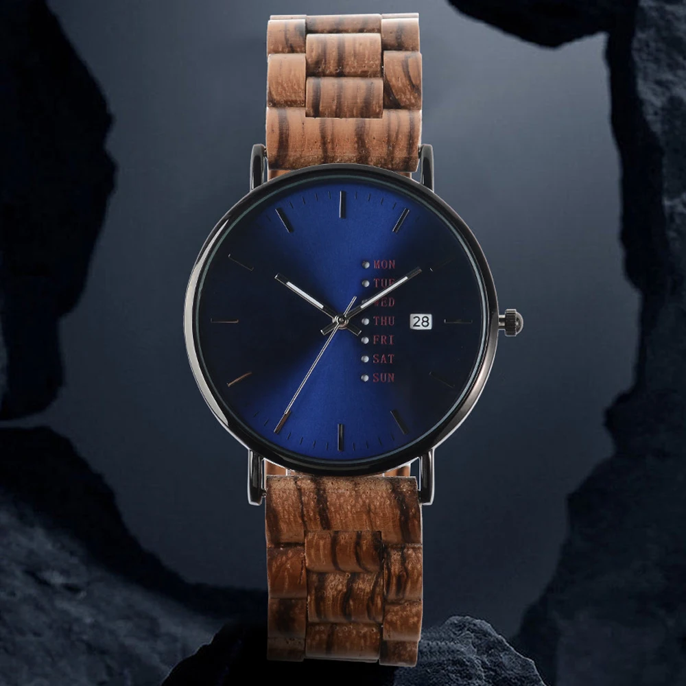 Multifunction Wood Quartz Watch Concept Date Dial Male Sports Waterproof New Watches Natural Wooden Band Man Clock Wristwatch