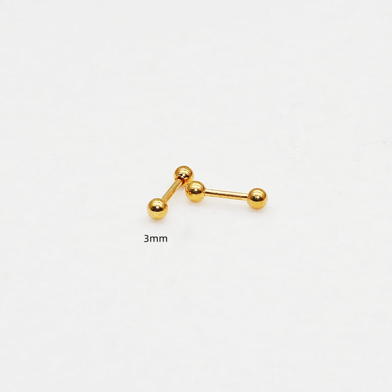 1Pair Gold-Color Mini Stud Earrings with Round Black Balls 2MM 3MM 2.5MM Screw Back 316L Stainless Steel Allergy-Free Jewelry