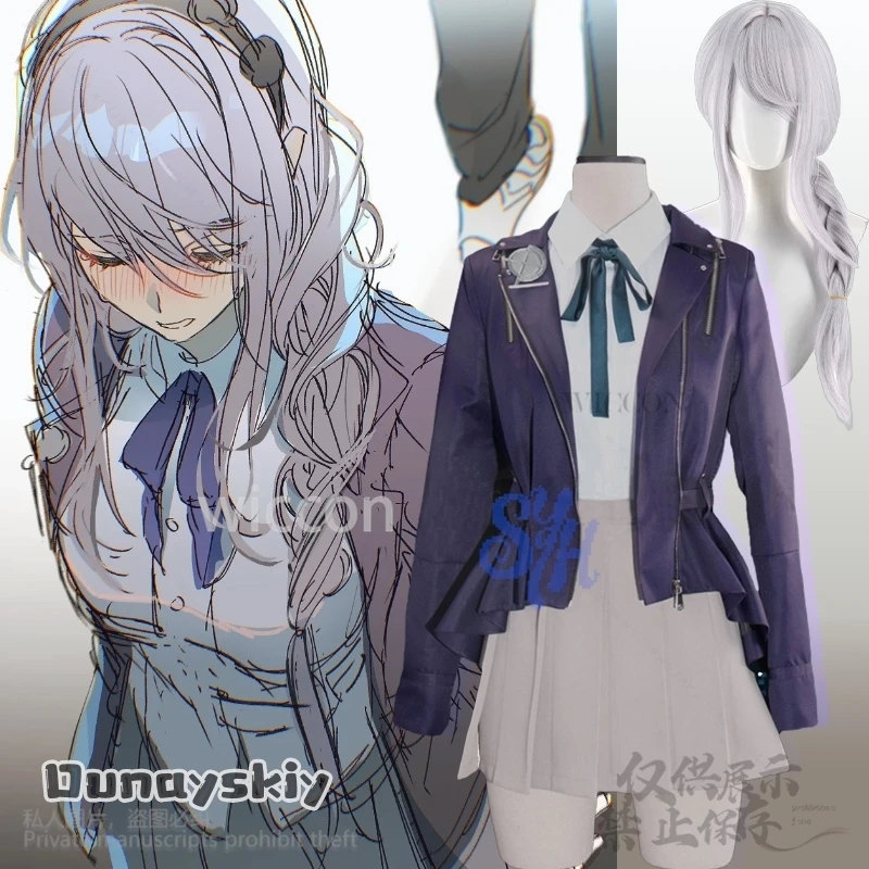

Kirifuji Nozomi Cosplay Game The Hundred Anime Costume Purple Pu Punk Coat Jk Kawaii Uniform Dress Lovely Japanese Girls Lolita