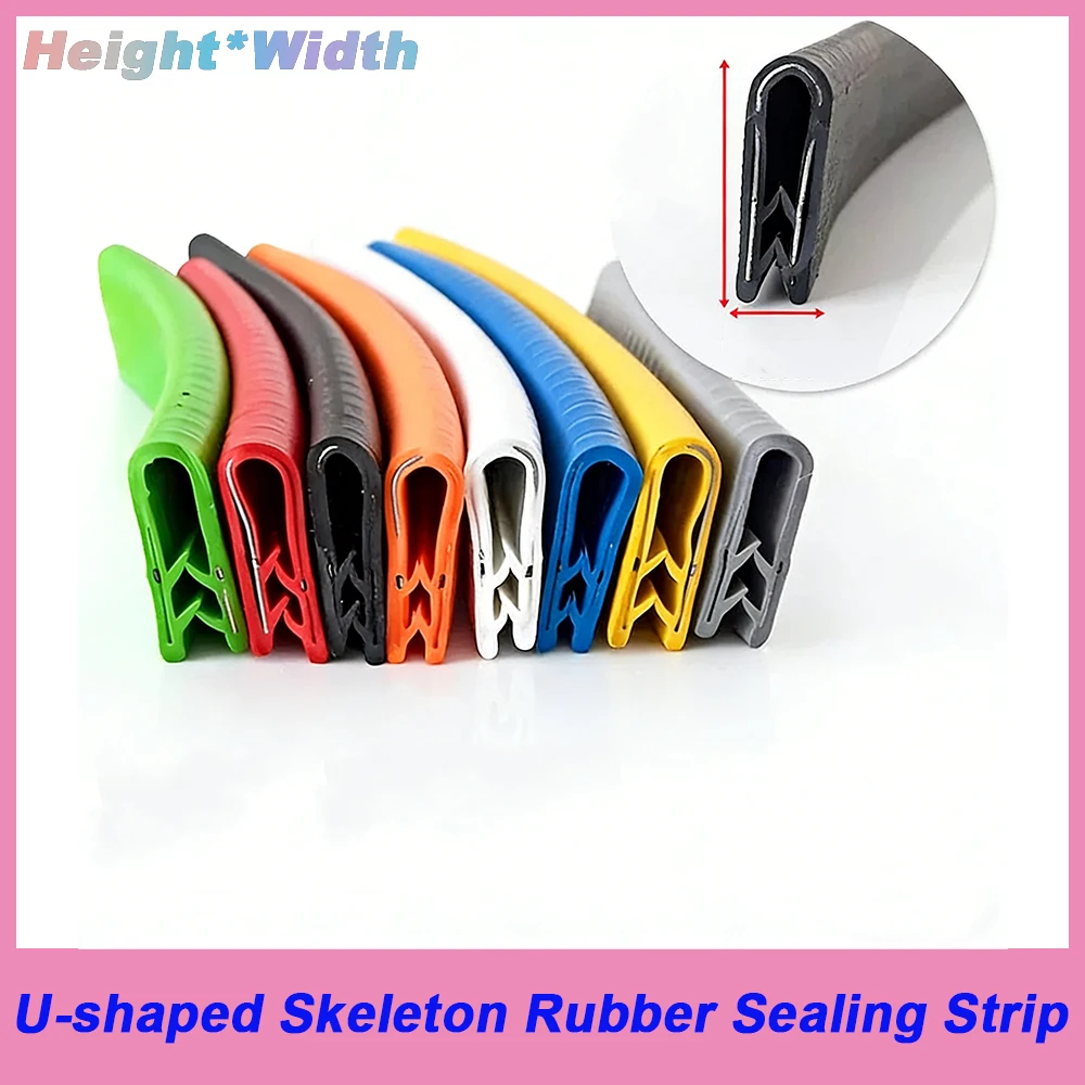 1Meter Blue/Red U-shaped Skeleton Rubber Sealing Strip Edging Edge Sealing Protectio Door Car Dustproof Seals Strips H*Width