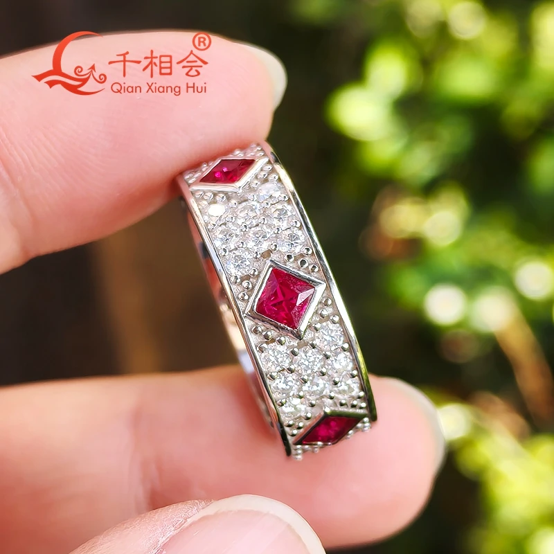 

Серебряное кольцо 925 пробы с муассанитом в форме сердца/квадрата, синим рубином и сапфиром, широкое кольцо-ободок для женщин и мужчин, ювелирное украшение для свадьбы и вечеринок