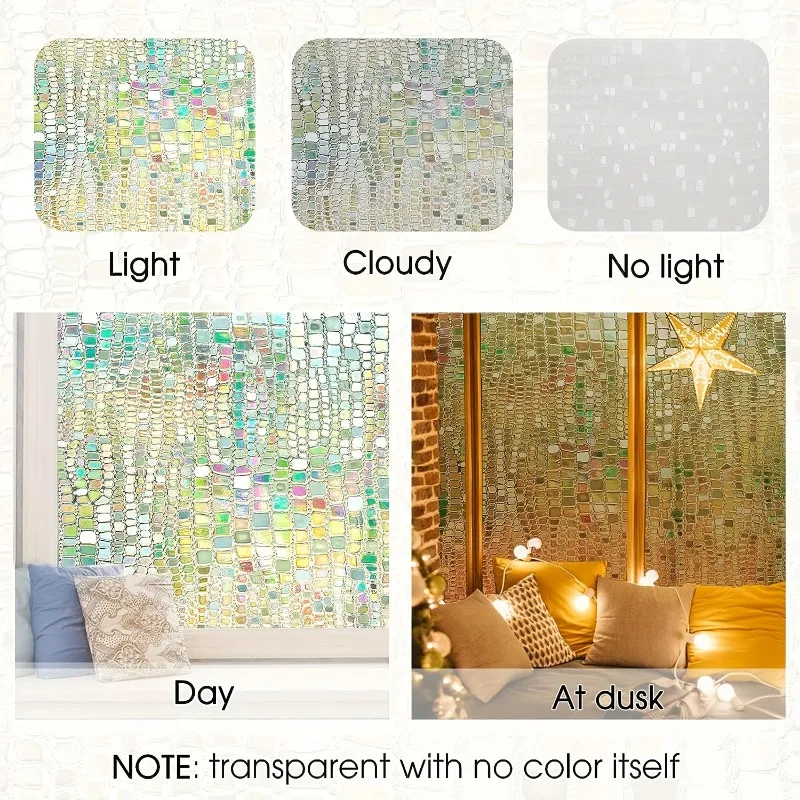 Colorful Crocodile Pattern Frosted Privacy Window Film Static Cling No Glue Light Block Removable Bohemian for Home Office Glass