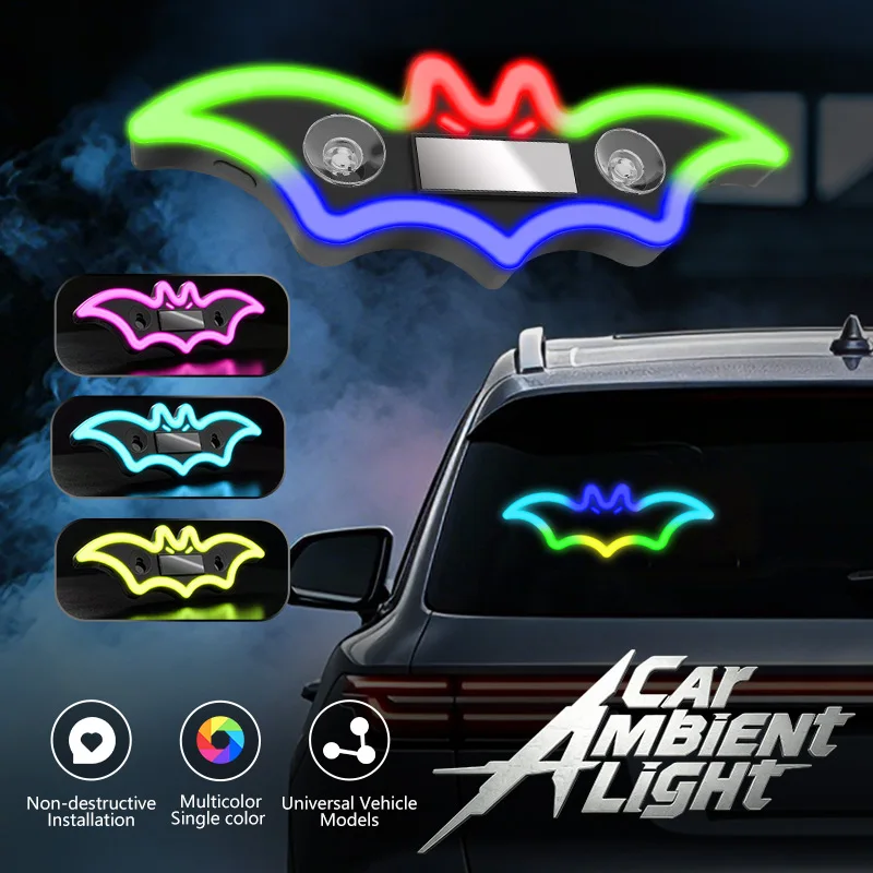 Solar powered car warning light, dynamic little bat LED expression light, car triangular window decoration light