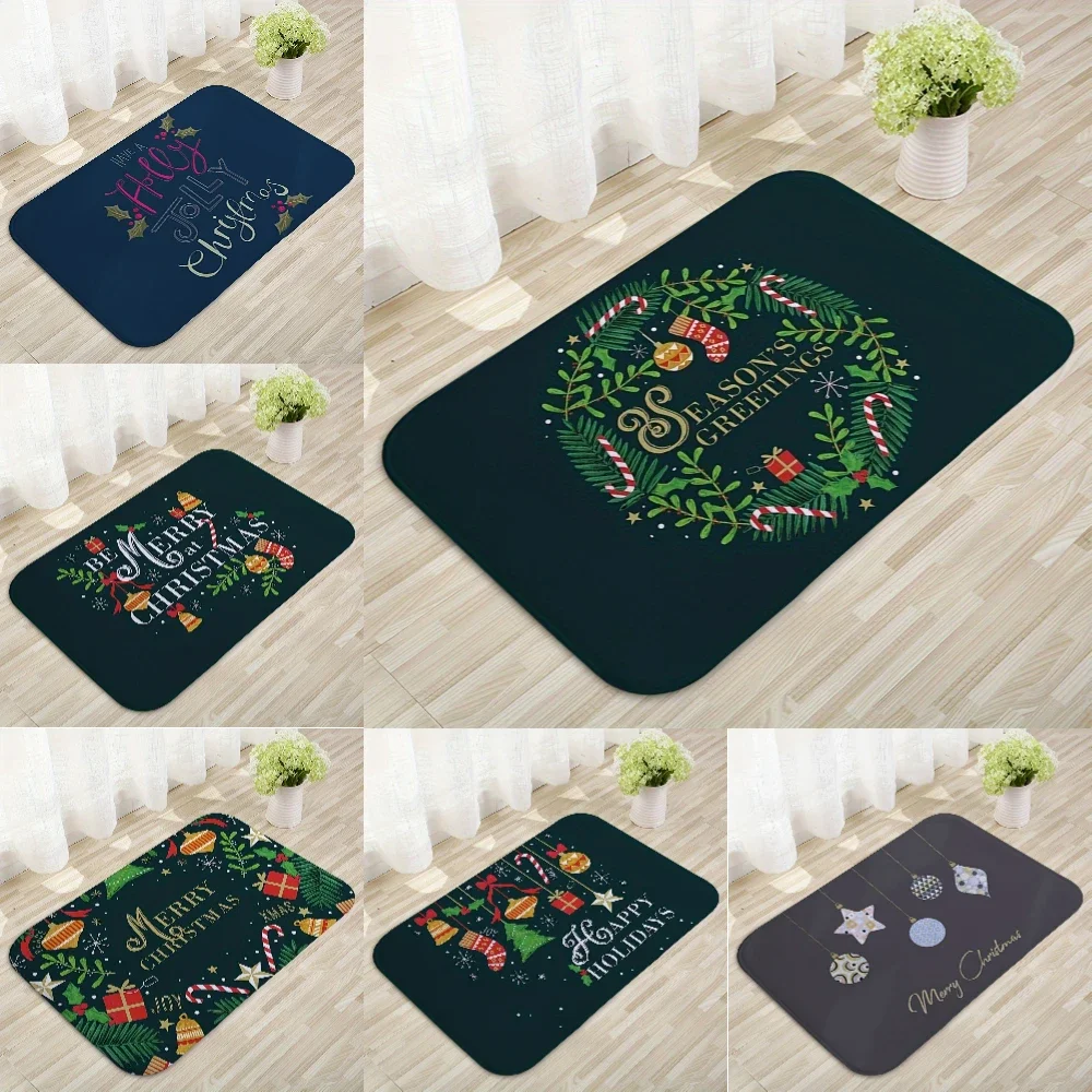 Green Christmas Welcome Rug Doormat Living Room Bedroom Entry Floor Mat Dining Room Soft Mat Lounge Room Rug Festival Home Decor