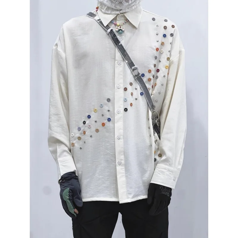 

SuperAen Original Design New 2025 Summer and Autumn Korean Style Button Metal Drape Shirt Embroidered Loose Long-sleeved Shirts