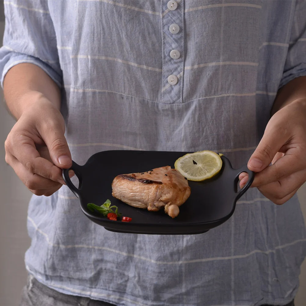 

8 Inches Matte Glaze Ceramic Dessert Cake Plate Double Handle Porcelain Serving Tray Fruit Steak Breakfast Dish Kitchen Tray