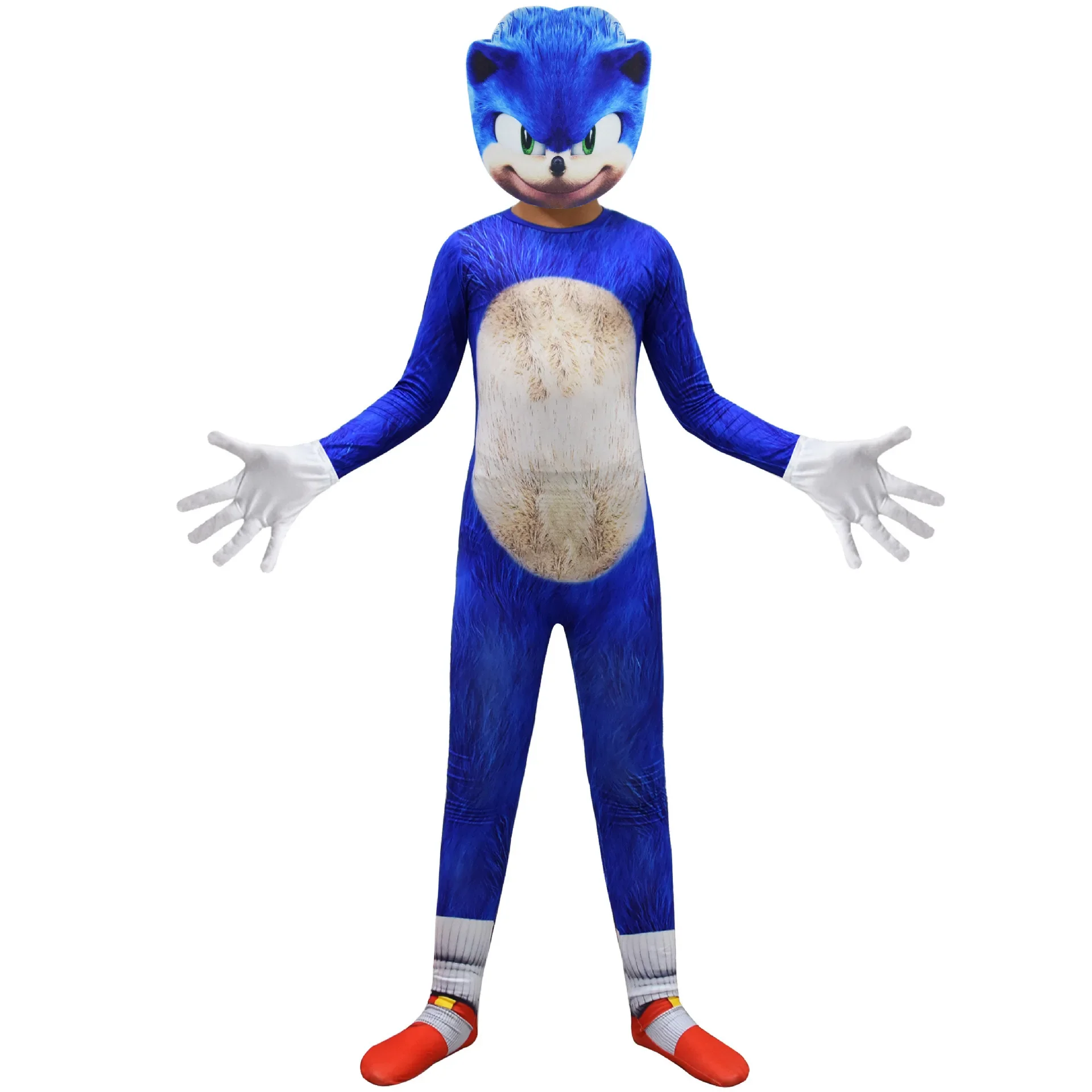 Kids Sonic Anime Cartoon Jumpsuit Mask Outfit for Boys Girls Christmas Halloween Cosplay Costume