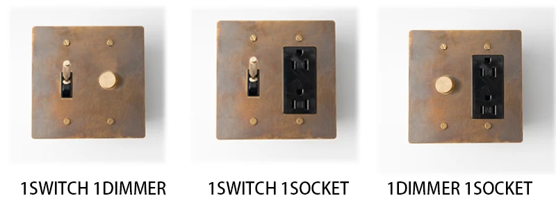 2Gang Maßgeschneiderte goldene schwarze Retro-Bronze-SS-Platte 30 Tage Messing geknoteter Kippschalter 110 V amerikanischer Standard-Wandschalter-Steckdosendimmer – Detail 7
