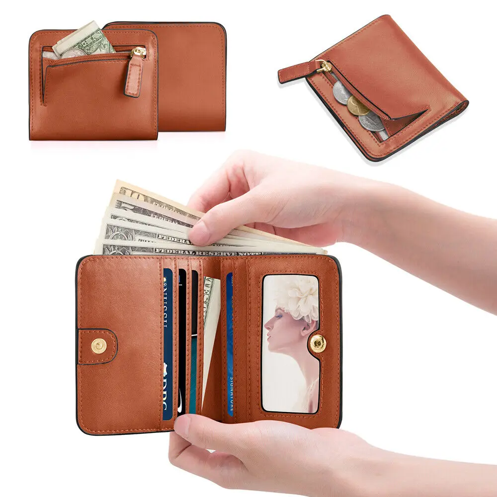 Petit portefeuille en cuir pour femme, petit porte-monnaie court, porte-cartes pliant pour femme, sac d'identité, porte-cartes, portefeuilles pour femme