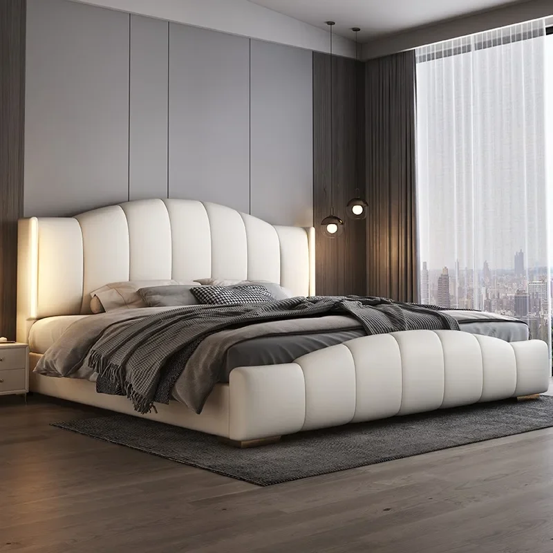

Кровать с мягким изголовьем в скандинавском минималистичном стиле, размер Queen, уникальная мебель для спальни, комплект мебели для спальни