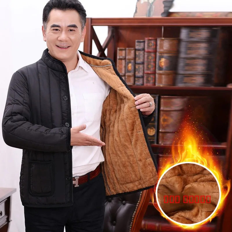 ملابس عمل خفيفة الوزن مبطنة بمنفذ Fce للرجال، بياقة واقفة مبطنة بالقطن، وزر واحد للإغلاق، ملابس مريحة للمنزل