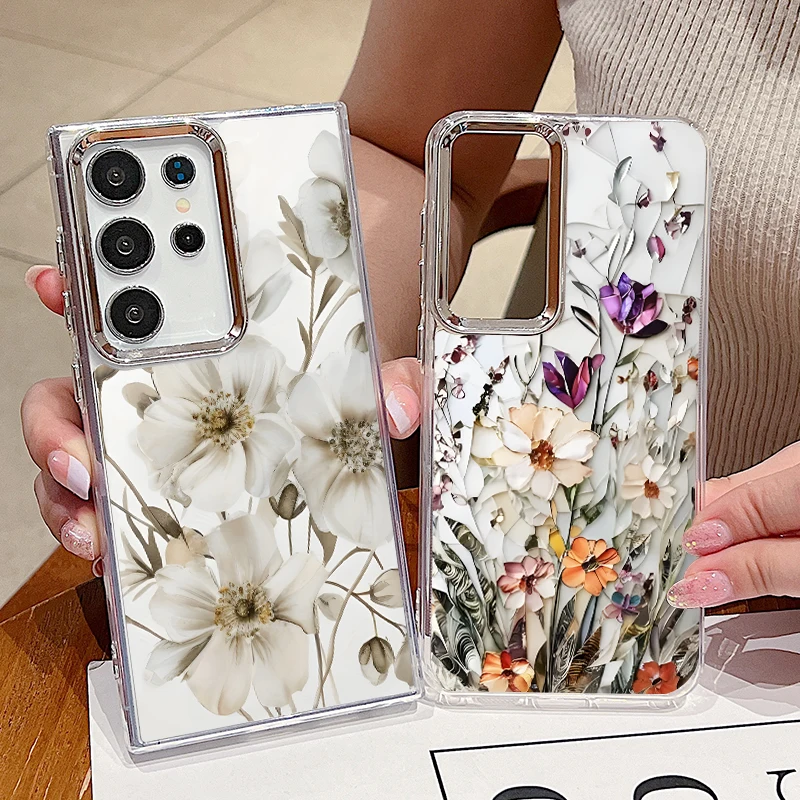 Art Floral Print Clear Case For Samsung Galaxy S26 S25 S24 S23 Ultra S24 S25 FE A17 A57 A56 A16 A37 A36 5G Soft TPU Back Cover