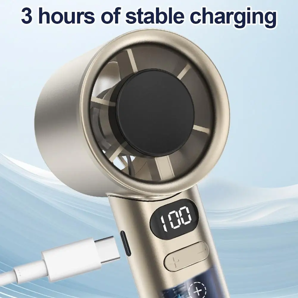 Portable Handheld Fan with 120 Wind Speeds USB Rechargeable Bladeless High-Speed Electric Cooling Fan for Personal Use image 3