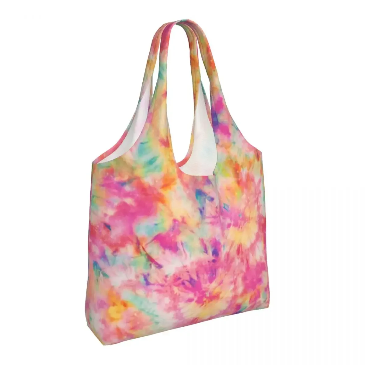 Bolso de compras personalizado muy colorido con tinte anudado, bolso grande de lona para hombro para mujer, bolsas de compras de comestibles artísticas con teñido tradicional lavable