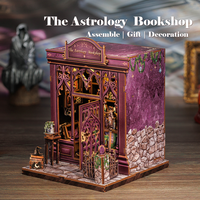 CUTEBEE Wooden Book Nook Miniature Model DIY Dollhouse Room Kit Bookstore Bookshelf Insert 3D Puzzle for Astrology Bookshop
