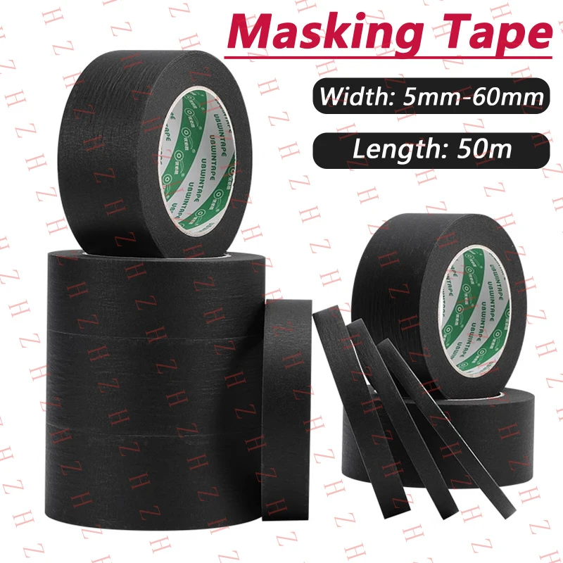 

U+ Black Masking Tape 5mm - 60mm X 50m DIY Craft Painter Painting Easy Tear Fast（Minimum order 10 pieces）