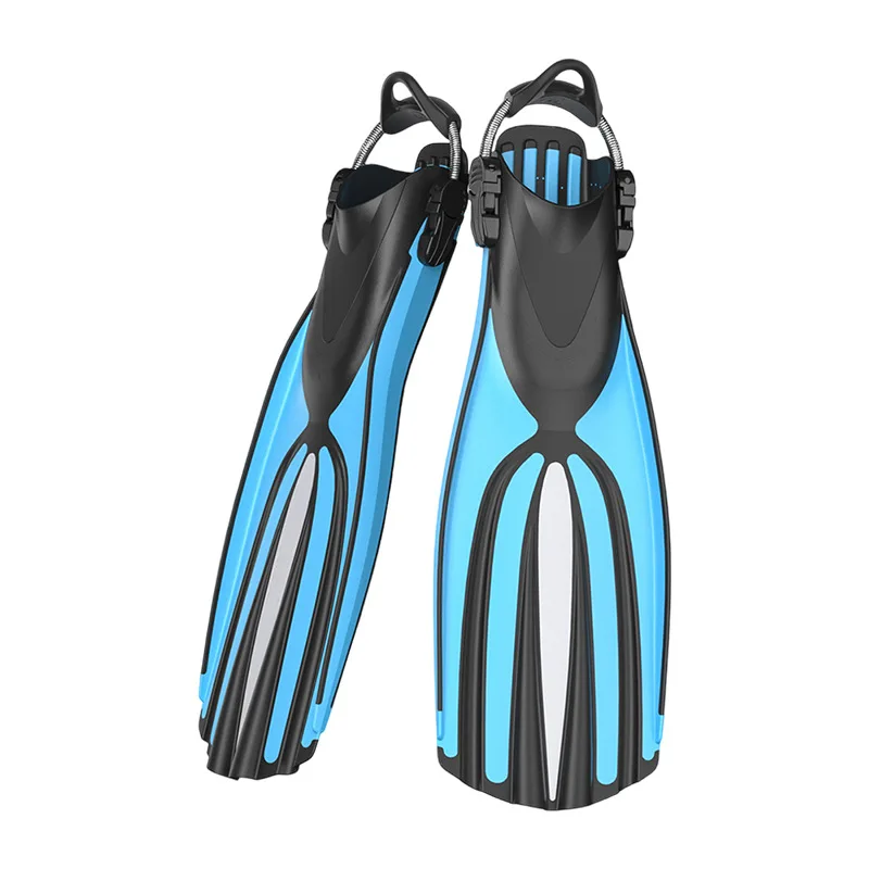 Freediving Long Fins, Four Strap Diamond Pattern, Adjustable Scuba Deep Diving Equipment for Adults Underwater Use