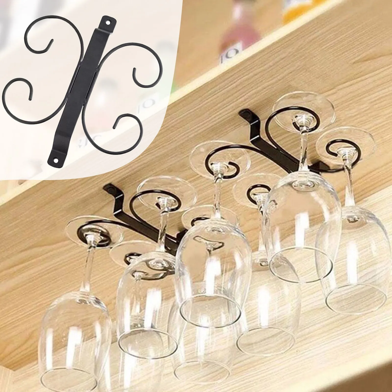 Metal Wine Glass Rack Stemware Hanging Holder Under Cabinet Wine Glass Storage Hanger Rack Organizer Bar Kitchen Supplies