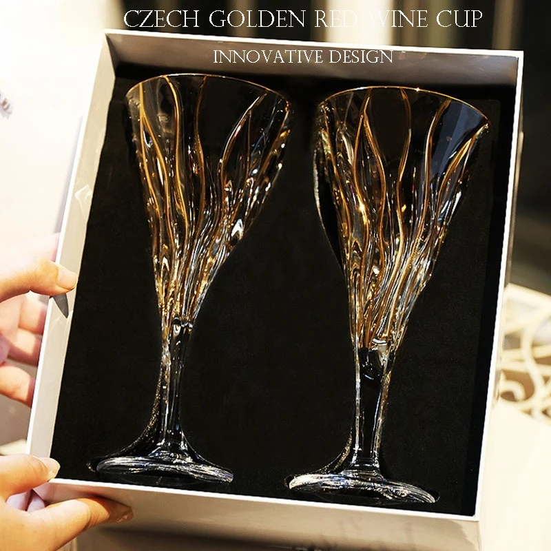 

Crystal glass gold-painted red wine, tall wine glass, wine set, gift box set.