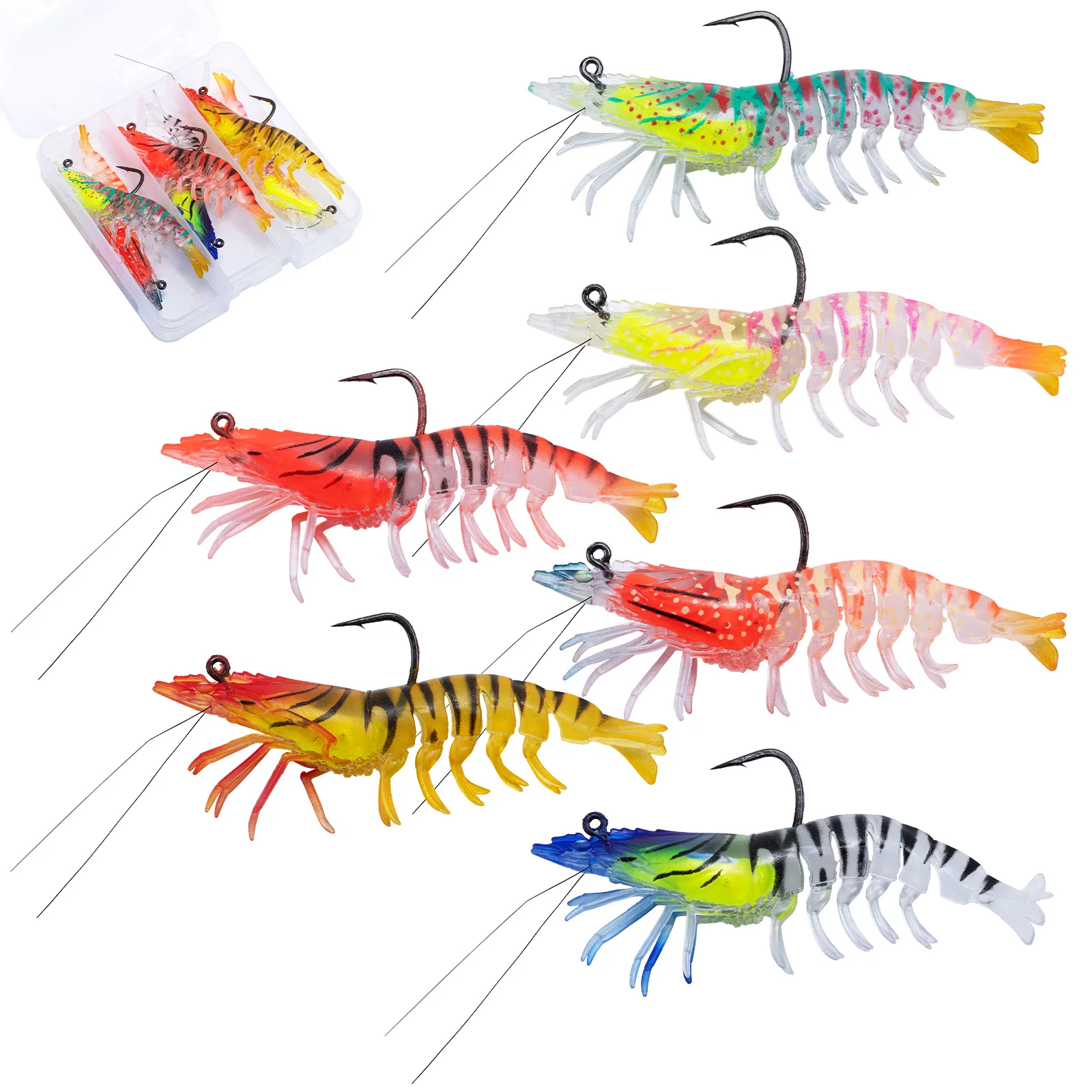 Goture 12g/90mm Mixed Colors Silicone Fake Shrimp Soft Bait Trout Bass Salmon Sinking Lure Saltwater/Freshwater Sharp Hook