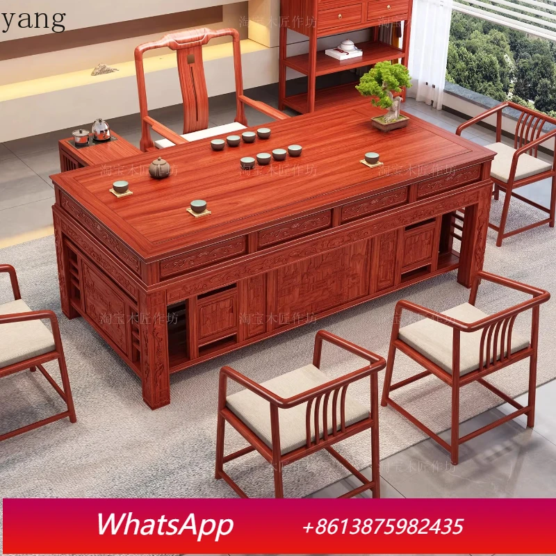 

LMM new Chinese rosewood solid wood tea table and chair combination one table and five chairs for home use