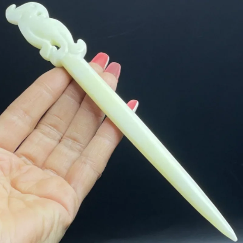 Antique Xiuyan Jade Ruyi Hairpin Hair Stick - Exquisite Chinese Traditional Hair Accessory & Folk Art Craft Collectible