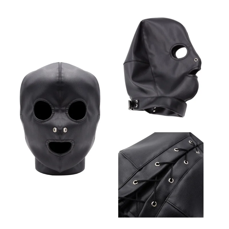 

Сексуальные головные уборы для взрослых, кожаные маски для Хэллоуина, вечерние маски, полное покрытие, фетиш, открытые глаза, капюшон, маска для лица для косплея