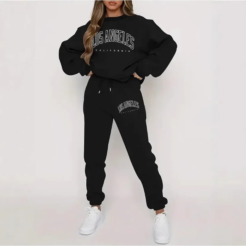 2025Autumn/Winter Fashionable Versatile Casual 2-Piece Set Fleece-Lined And Thickened Sports Suit Printing