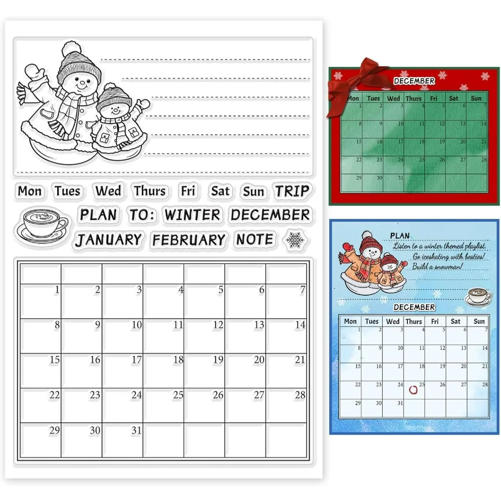 1PC Calendar Planner Background Clear Stamps Winter Calendar Decorative Clear Stamps Silicone Stamps for Card Making Photo