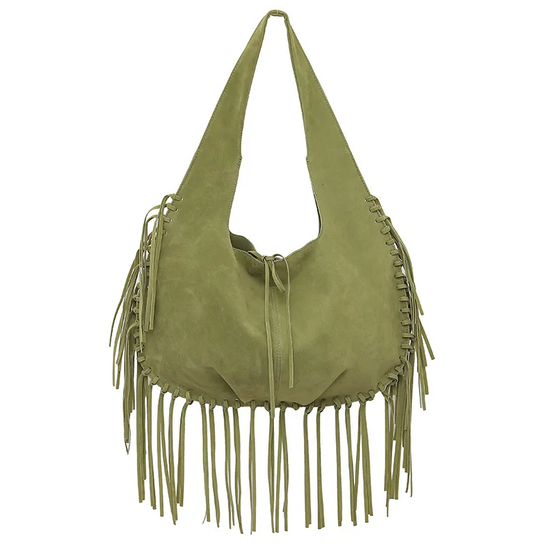 

Bohemian Large Capacity Tassel Hobos Bag Vintage Double Velour Shoulder Bags Faux Suede Big Halfmoon Shopper Purses 2025